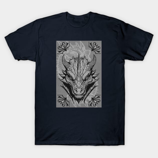 Card of The Dragon BW T-Shirt by CTShirts